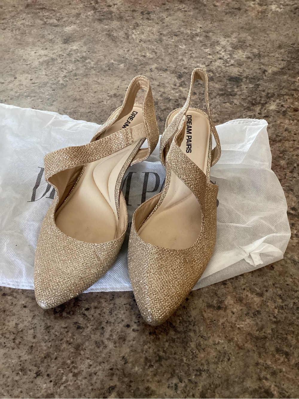 Dream Pairs Women's Champagne Glitter Pointed Slingback Heels